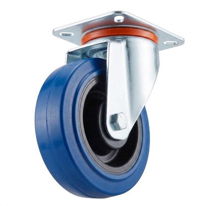 Pressed Steel Swivel Castors with Blue Polyamide Rubber Wheel
