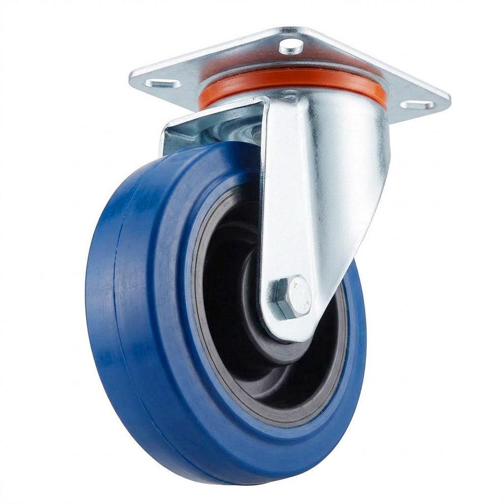 Pressed Steel Swivel Castors with Blue Polyamide Rubber Wheel