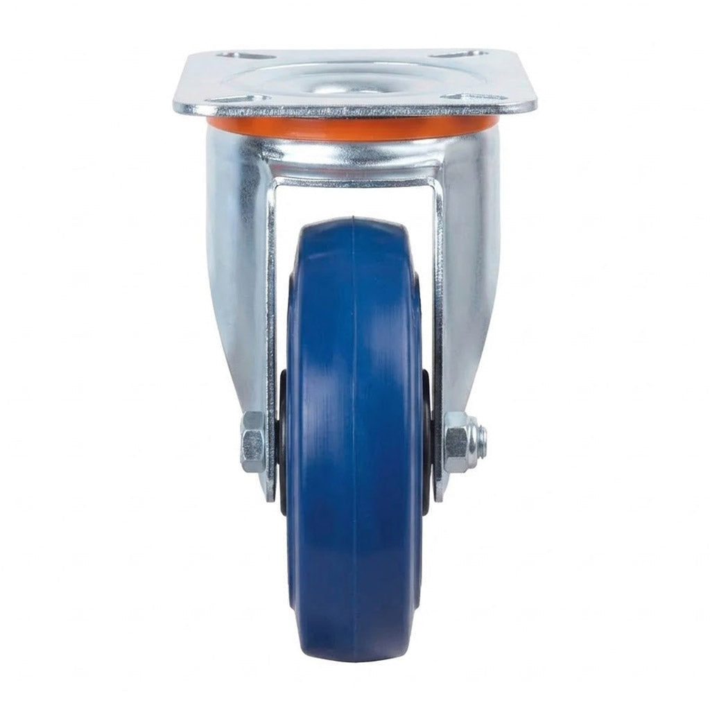 Pressed Steel Swivel Castors with Blue Polyamide Rubber Wheel