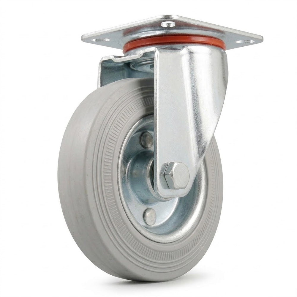 Pressed Steel Swivel Castors with Grey Rubber Wheel