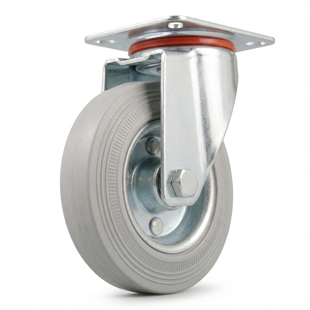 Pressed Steel Swivel Castors with Grey Rubber Wheel