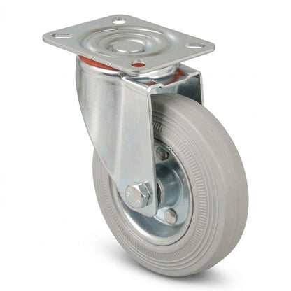 Pressed Steel Swivel Castors with Grey Rubber Wheel
