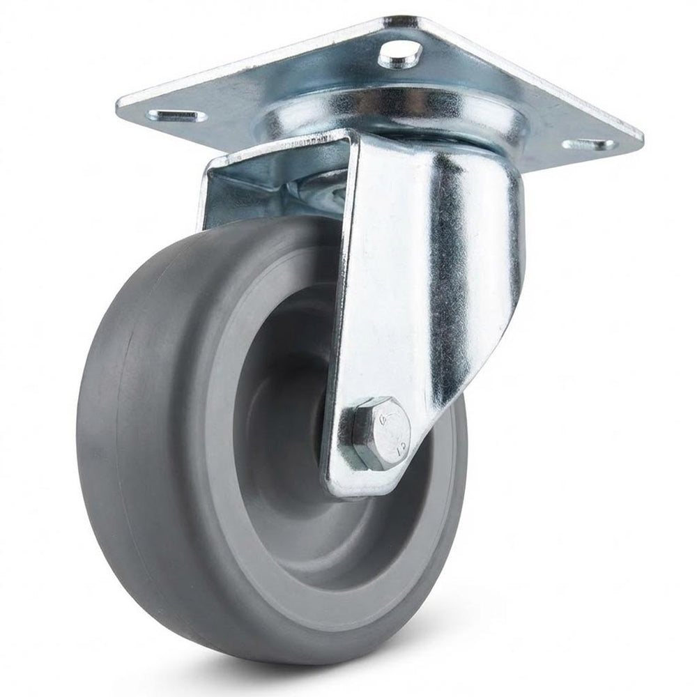 White Smoke 60mm Zinc Plated Swivel Retail Castor Wheel - Grey Rubber, 4-Hole Top Plate - 40kg Load Capacity