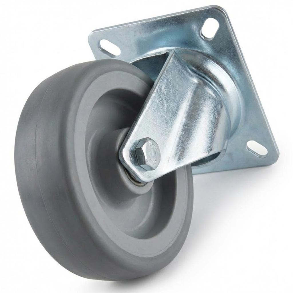 White Smoke 60mm Zinc Plated Swivel Retail Castor Wheel - Grey Rubber, 4-Hole Top Plate - 40kg Load Capacity