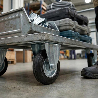 80mm Pressed Steel Fixed Castor Wheel - Black Rubber on Pressed Steel - 60kg Load Capacity