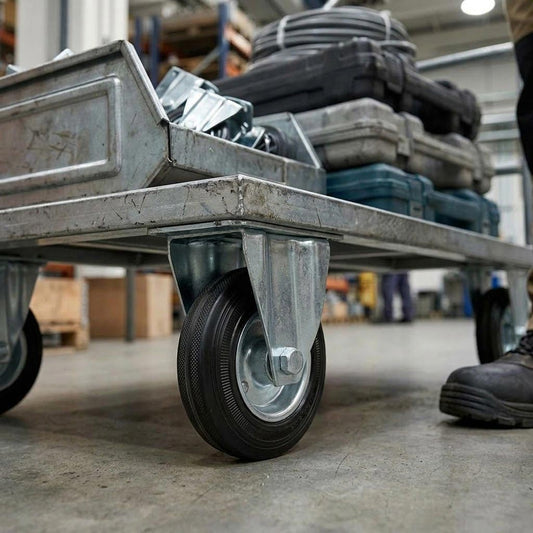 80mm Pressed Steel Fixed Castor Wheel - Black Rubber on Pressed Steel - 60kg Load Capacity